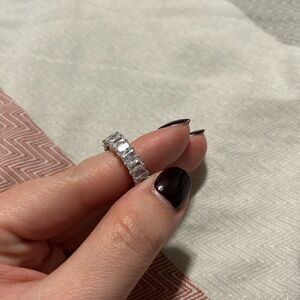 Sterling Silver Emerald Cut Eternity Band with CZ Stones